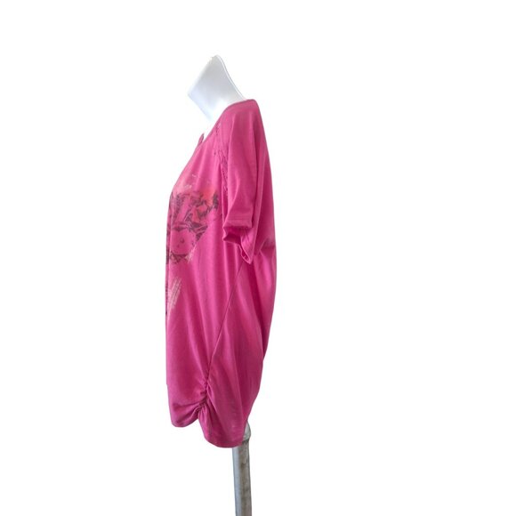 Faded Glory Womens Top XL Pink Rolled Short Sleeve Lace Back Butterfly Print Y2K - Picture 3 of 8